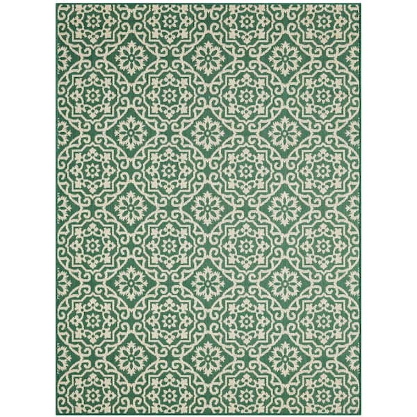 Patio Country Danica Green/Beige 5 ft. x 7 ft. Geometric Indoor/Outdoor Area Rug
