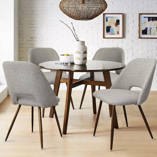 Upholstered Modern Cutout Back Gray Dining Chair with Walnut Leg (Set of 4)
