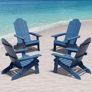 Navy Plastic Outdoor Patio Folding Adirondack Chair (4-Pack)