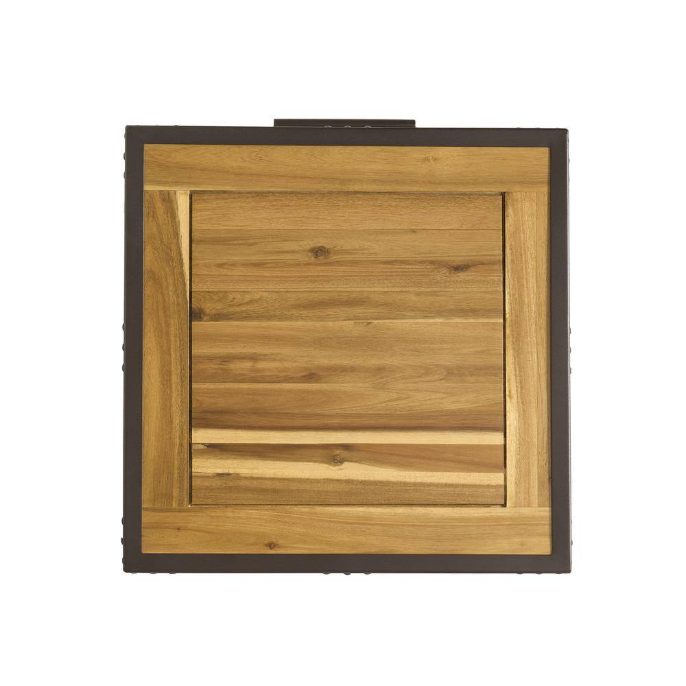 Luna Natural Stained Brown Acacia Wood End Table with Metal Frame