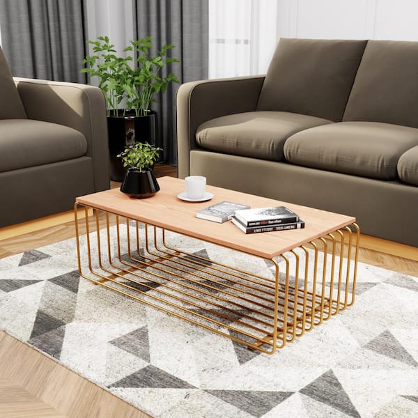 Leisuremod Walden 39.4 in. Gold Rectangle Wood Coffee Table