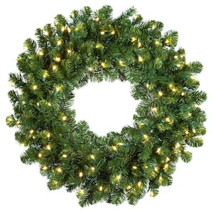 Oregon Fir 36 in. Pre-Lit Artificial Commercial Wreath with 100 Warm White LED Lights