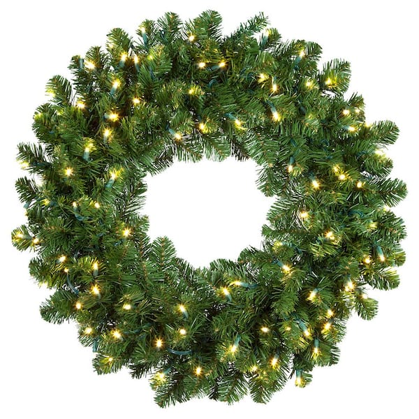 Red Sleigh Oregon Fir 48 in. Pre-Lit Artificial Commercial Wreath with 150 Warm White LED Lights