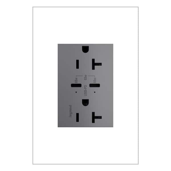 adorne 20A Tamper-Resistant Ultra-Fast Plus 65W Power Delivery USB Type-C/C Duplex Outlet, Magnesium