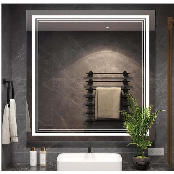 Unbranded 36 in. W x 36 in. H LED Front Light 3 Color Square Aluminum Frameless Wall Bathroom Vanity Mirror in Clear