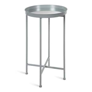 Celia 13.75 in. Gray Round Glass End Table