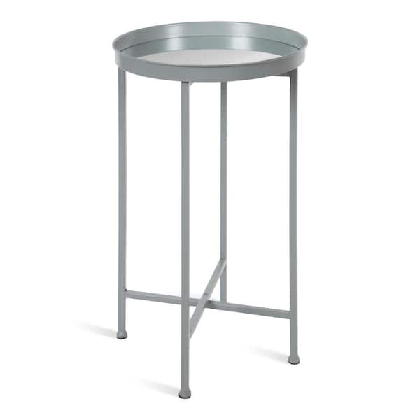 Kate and Laurel Celia 13.75 in. Gray Round Glass End Table