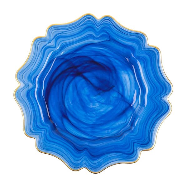 American Atelier Empire 13 in. D Navy Alabaster Glass Charger Plate with Gold Rim