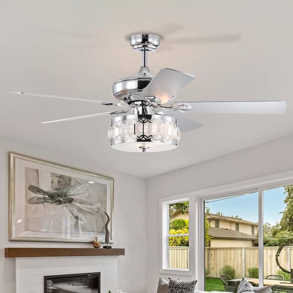 Keazile 52 in. Indoor Chrome Ceiling Fan with Lights, Remote Control and Reversible Motor for Living Room, Bedroom