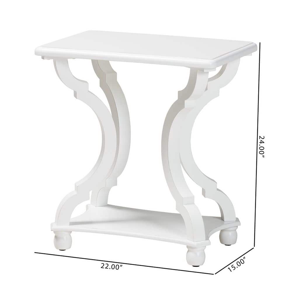 Cianna White Wood Rectangular End Table with Open Shelf