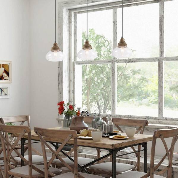 Lnc Rustic Brown Wood Pendant Light With Globe Clear Glass Shade 1 Modern Farmhouse Kitchen Island Chandelier For Diy Jirzyehd13544i6 Lnc Rustic Brown Wood Pendant Light, Clear Glass Kitchen Island Lighting
