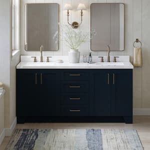 Taylor 73 in. W x 22 in. D x 36 in. H Double Freestanding Bath Vanity in Midnight Blue with Pure White Quartz Top