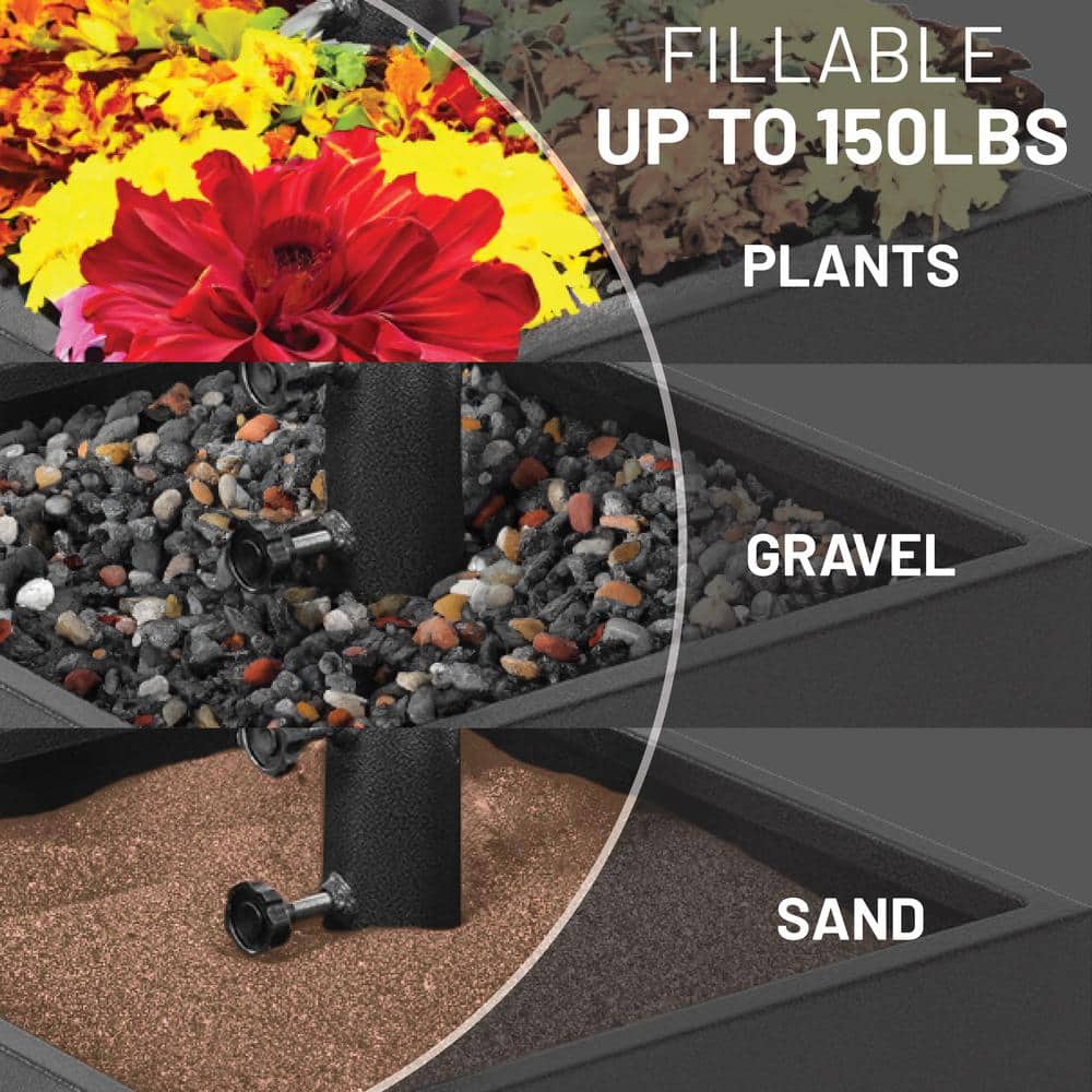 Black Steel Wheeled Umbrella Base Planter Box
