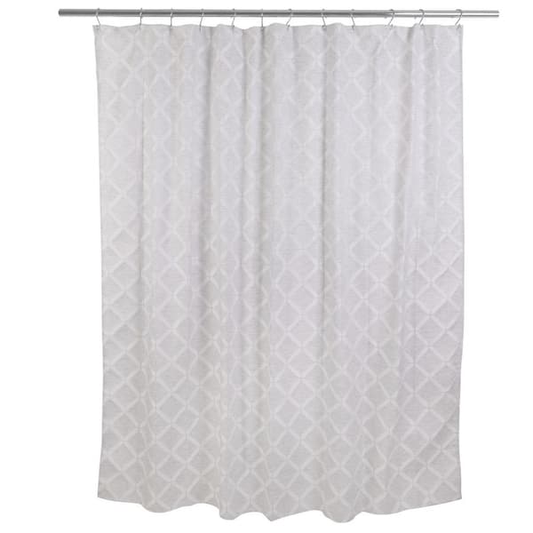 m MODA at home enterprises, ltd 72 in. W x 70 in. White/Grey Linden Shower Curtain Polyester