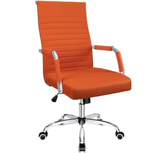 Orange Ribbed Office Mid-Back PU Leather Executive Task Chair with Arms