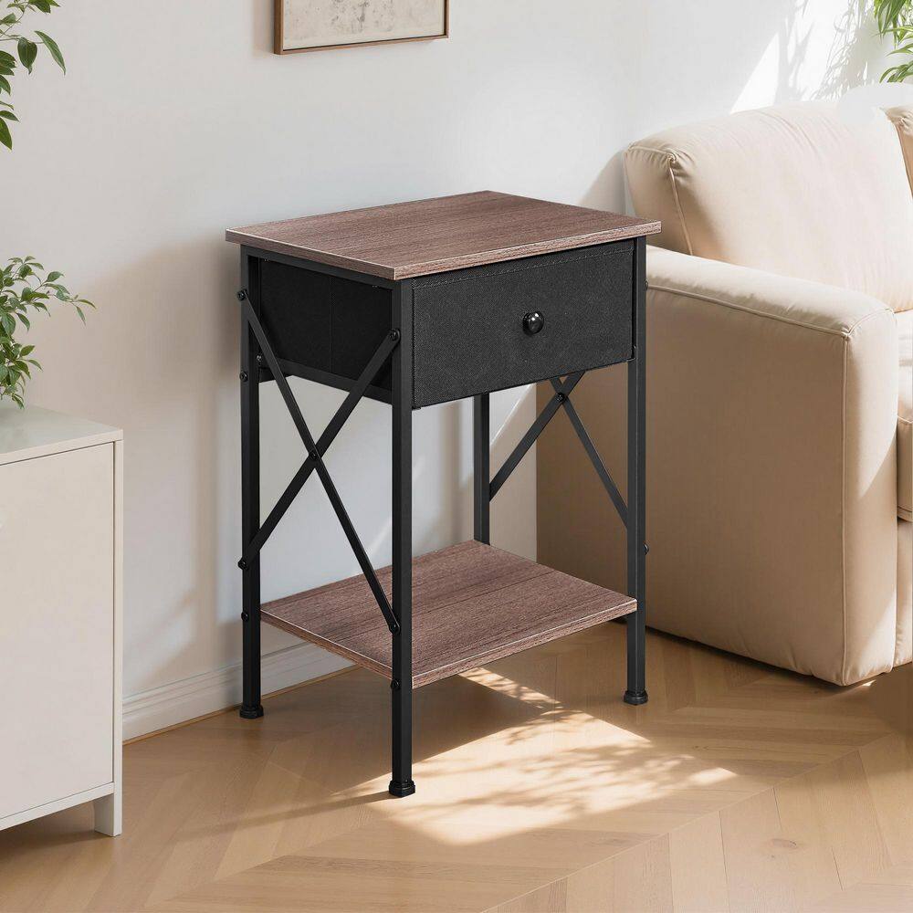 Rustic Nightstand with Drawer, Compact Bedside Table with Storage Shelf for Bedroom, Industrial End Table Gray Style 1