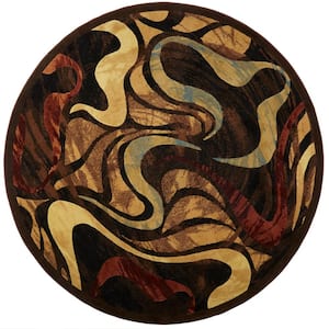 Catalina Picasso Black/Brown 8 ft. Abstract Round Area Rug