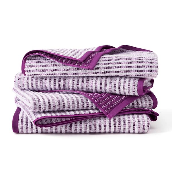 Striped Reversible Terry Organic Cotton 30 in. x 58 in. Purple Bath Towel Set 4-Pack