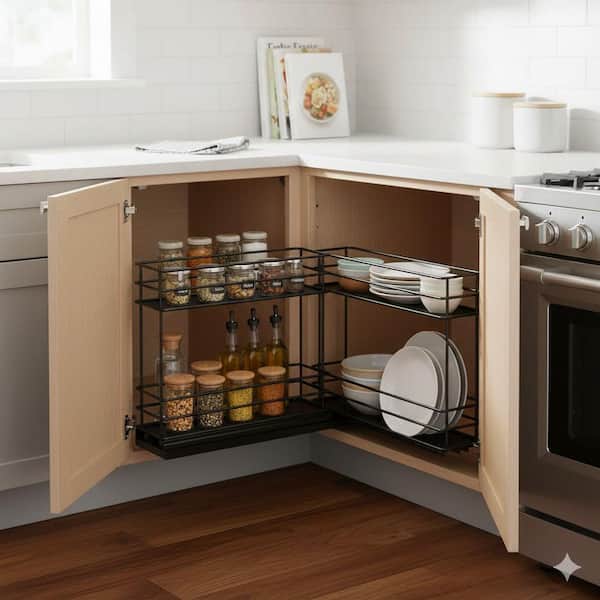 Pull Out Spice Rack Organizer for Cabinet 3 Drawers 2 Tiers Black Easy Install Slide Out Dual Slide Rails