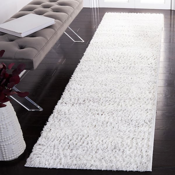 Berber Shag 2 ft. x 14 ft. Ivory/Light Gray 2-Toned Solid Runner Rug