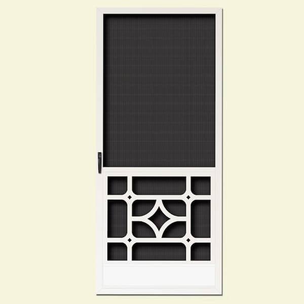 Unique Home Designs 36 in. x 80 in. Catalina White Outswing Metal Hinged Screen Door