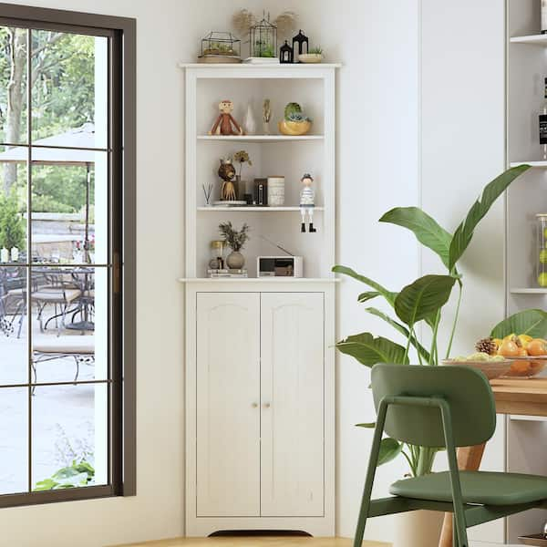 Tall Wooden Rustic 3-Tier Open Space Shelving with Bottom Hutch