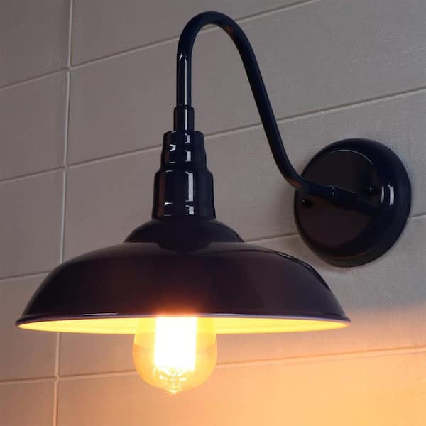 Lora 1-Light Blue Outdoor Wall Barn Light Sconce