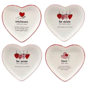 Valentine's Day White and Red Heart Shaped Tid Bit Dinner Plates (Set of 4)