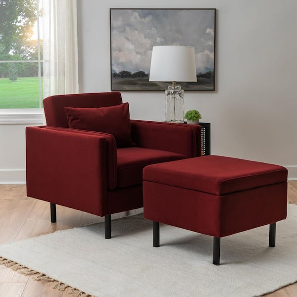 Linon Home Decor Waco Berry Red Faux Leather Accent Chair with Ottoman