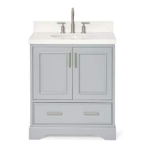 Stafford 31 in. W x 22 in. D x 36 in. H Single Sink Freestanding Bath Vanity in Grey with Pure White Quartz Top