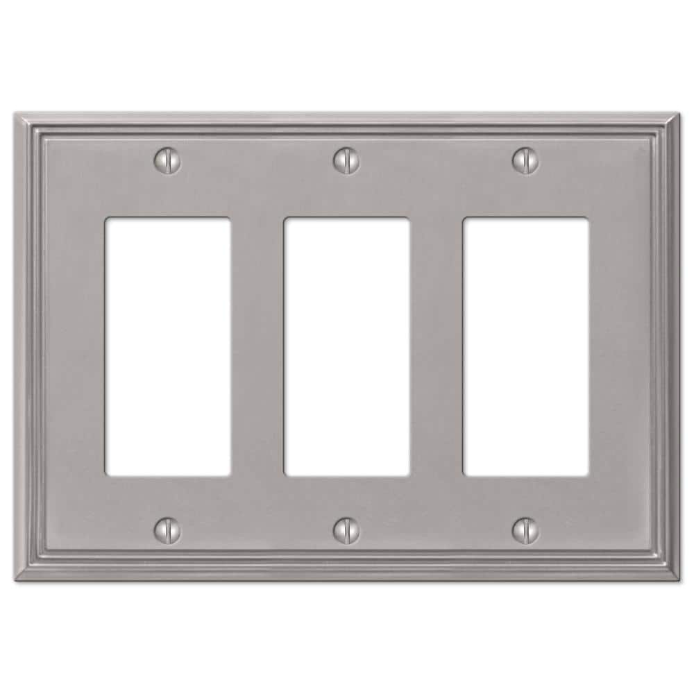 Brushed Nickel Triple Rocker Metal Wall Plate