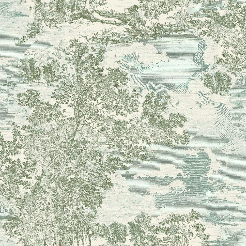Willow Green Self-Adhesive Scenic Toile Wallpaper