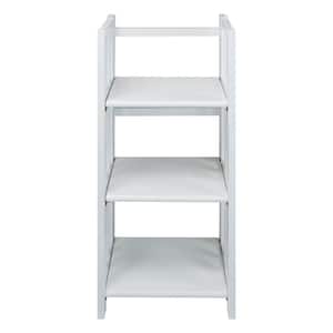 38 in. H White New Finish Solid Wood 3-Shelf Etagere Folding/Stacking Open Bookcase