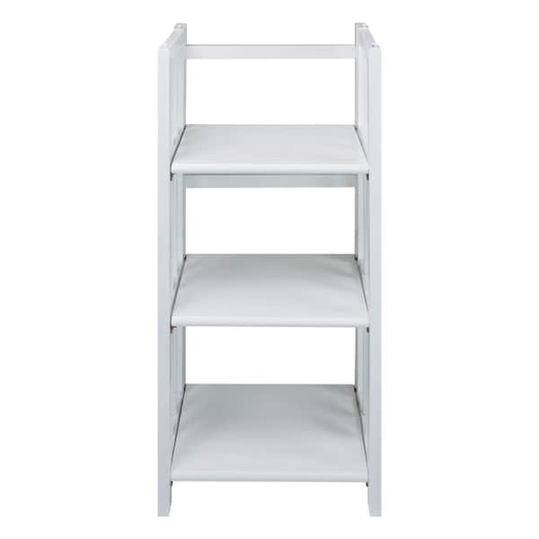 Casual Home 38 in. H White New Finish Solid Wood 3-Shelf Etagere Folding/Stacking Open Bookcase