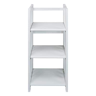 38 in. H White New Finish Solid Wood 3-Shelf Etagere Folding/Stacking Open Bookcase