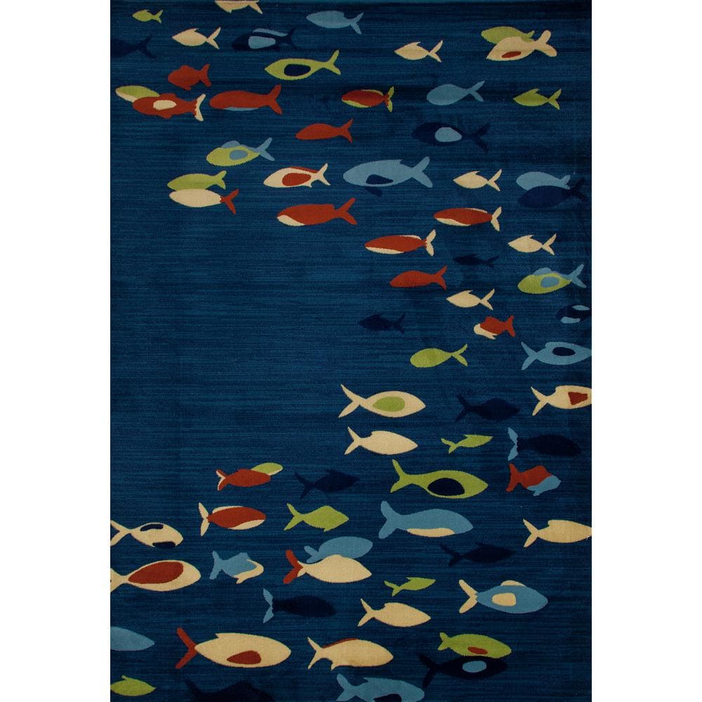 Art Carpet Seaport Fish School Navy blue 5 ft. x 8 ft. Area Rug ...