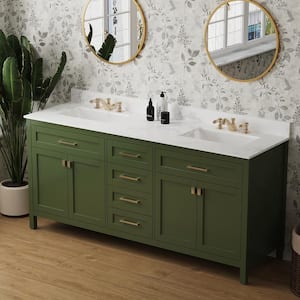 72.59 in. W x 22.39 in. D x 40.7 in. H Freestanding Bath Vanity in Venetian Green with White Engineered stone Top