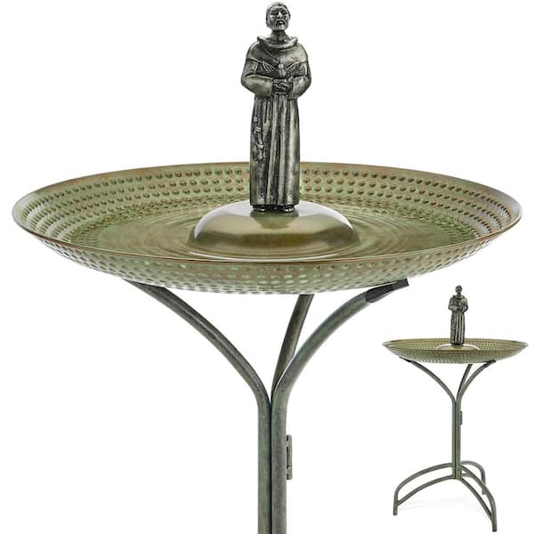 Good Directions 20 in. Blue Verde Copper Bird Bath with St Francis