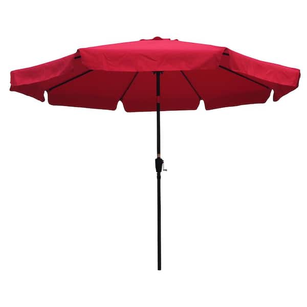 Cesicia 10 ft. Patio Outdoor Garden Market Table Round Umbrella with Crank and Push Button Tilt for Deck Backyard Pool in Red