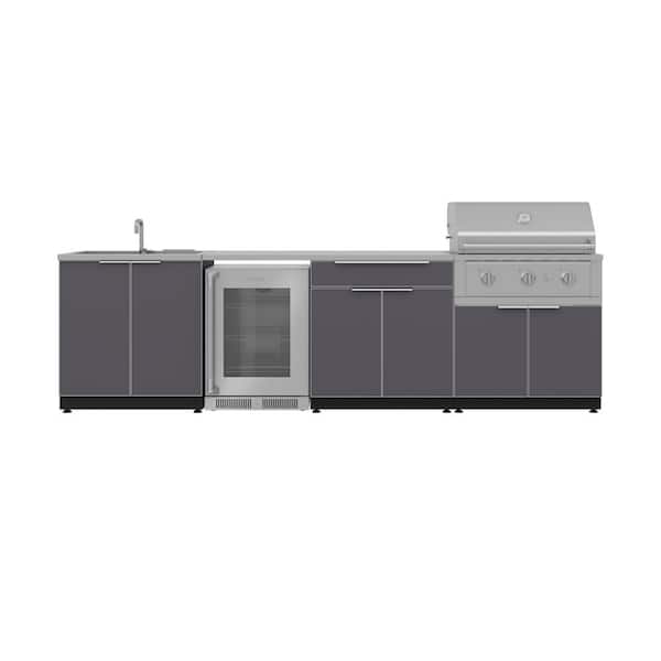 Outdoor Kitchen Aluminum 6 Piece Gray 24 in. x 121 in. x 48.5 Cabinet Set