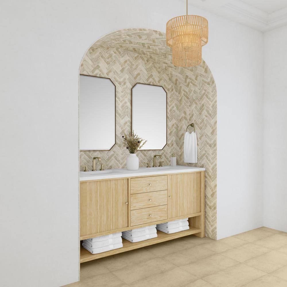 Sunwashed Oak 72" Double Freestanding Vanity with White Quartz Top