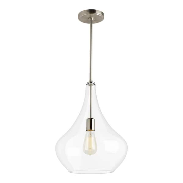 Generation Lighting Mora 13 in. W x 17 in. H 1-Light Clear Glass Teardrop Modern Pendant with Brushed Nickel Accents and Vintage Edison Bulb