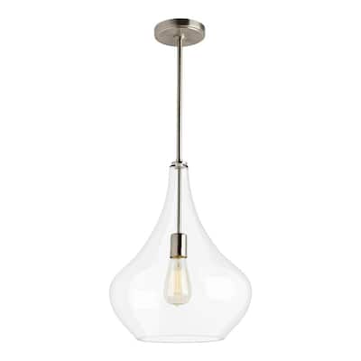 Mora 13 in. W x 17 in. H 1-Light Clear Glass Teardrop Pendant with Brushed Nickel Accents and Vintage Edison Bulb