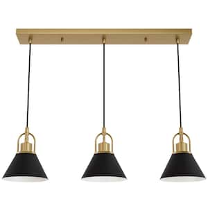 Carrington Isle 60-Watt 3-Light Luxe Gold Pendant Light with Metal Shade and Glass Shade, No Bulbs Included