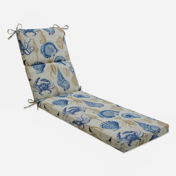 Pillow Perfect Tropical 21 x 28.5 Outdoor Chaise Lounge Cushion in Blue/Tan Sealife