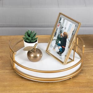 Farmhouse Gold and Distressed White Decorative Tabletop Tray