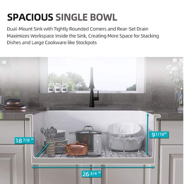 NTQ 27 in. Drop In Sink White Single Bowl Kitchen Sink