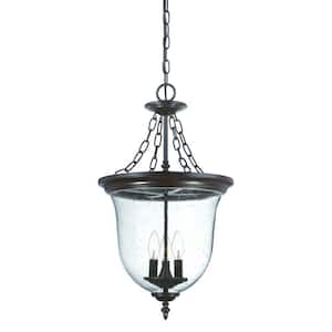 Belle Collection 3-Light Architectural Bronze Outdoor Hanging Lantern Light Fixture
