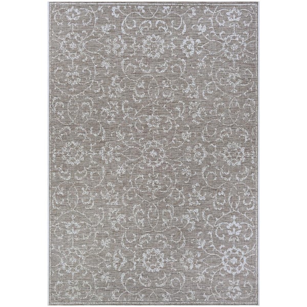 Couristan Monte Carlo Summer Vines Mushroom-Ivory 3 ft. 9 in. x 5 ft. 5 in. Indoor/Outdoor Area Rug