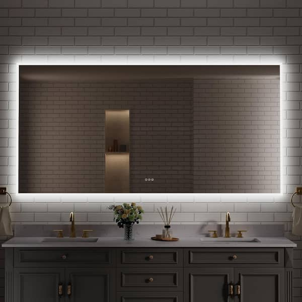 84 in. W x 42 in. H Rectangular Frameless Anti-Fog LED Light Wall Bathroom Vanity Mirror Frontlit and Backlit